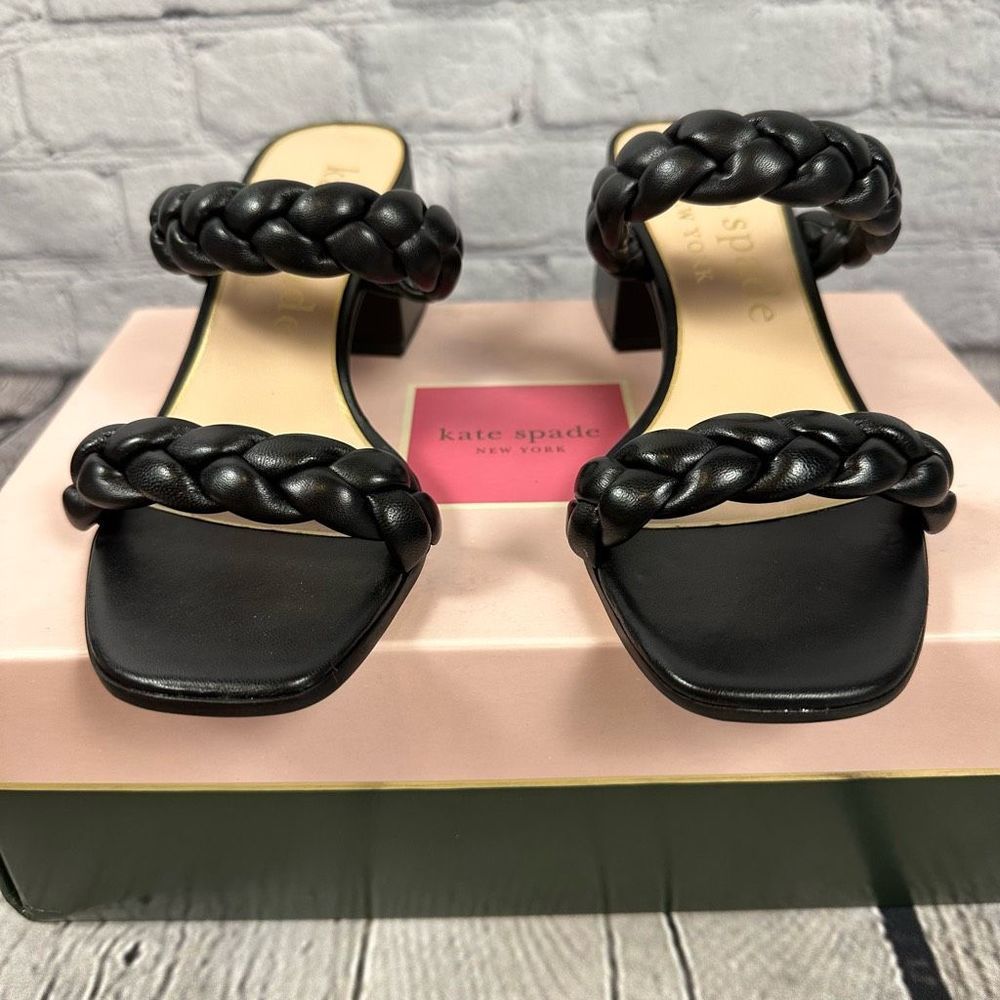 Kate Spade Women’s Juniper Puffy Braided Sandals Leather Slide Black 5.5 NEW - Picture 3 of 6